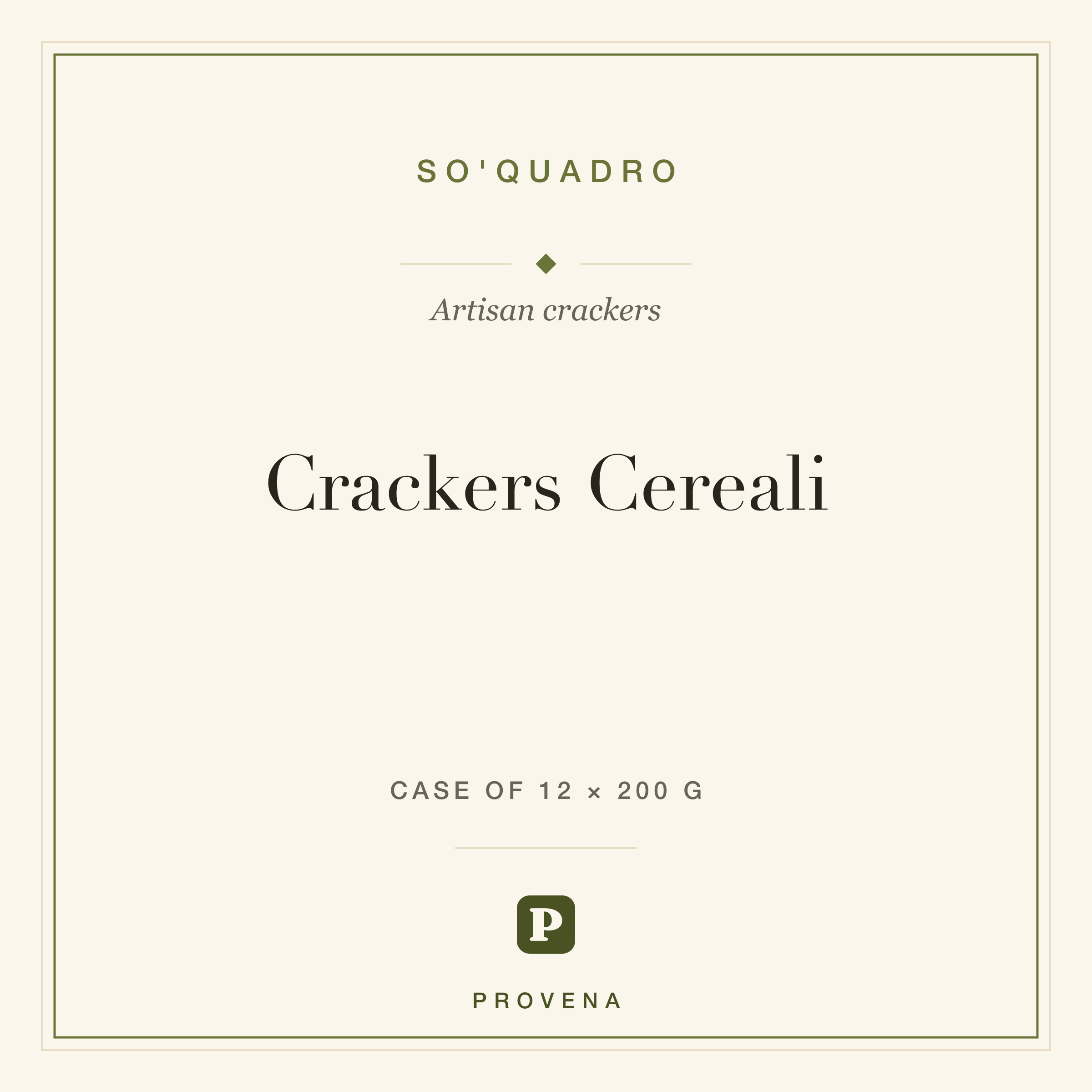 Crackers Cereali — So'Quadro, Provena label