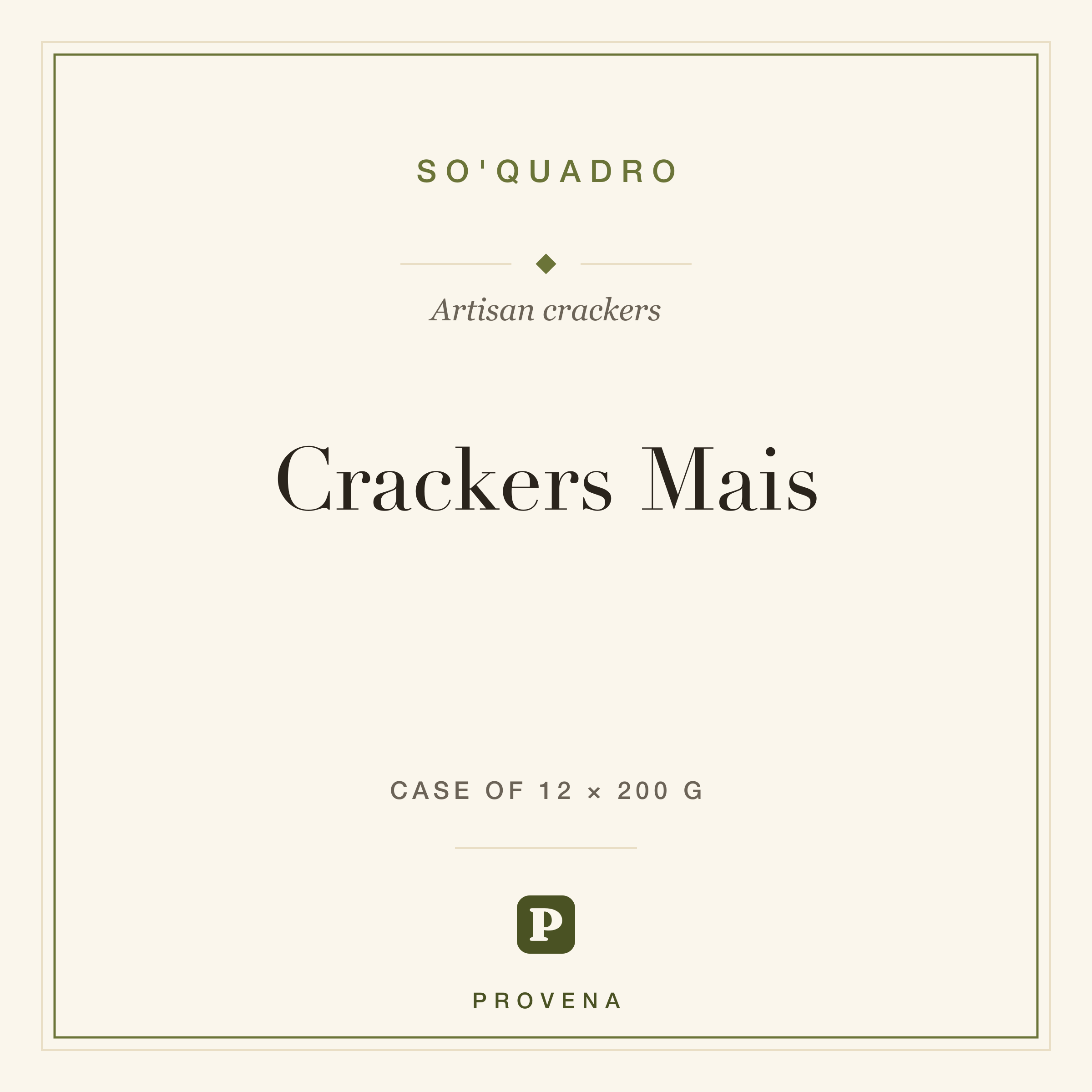 Crackers Mais — So'Quadro, Provena label