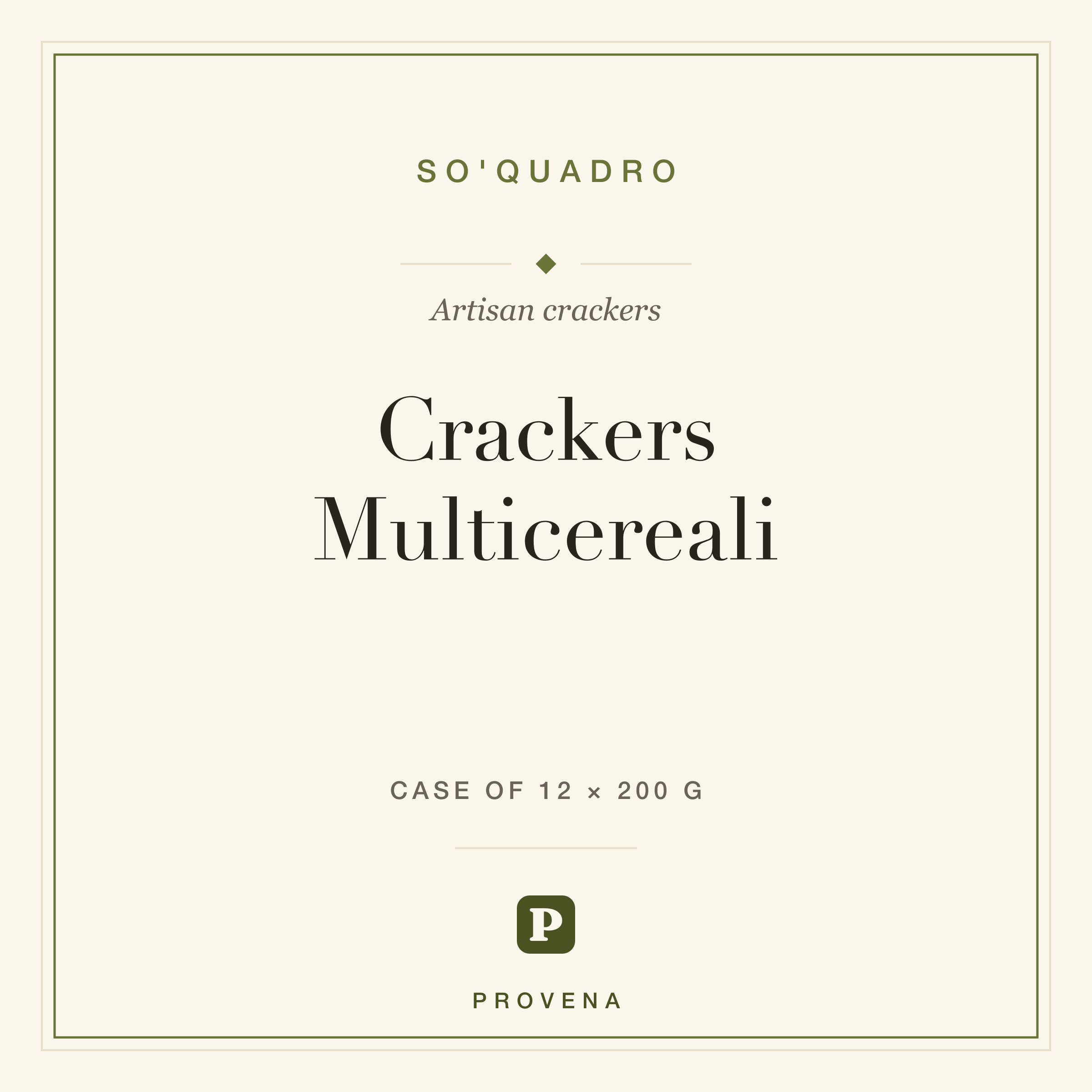 Crackers Multicereali — So'Quadro, Provena label