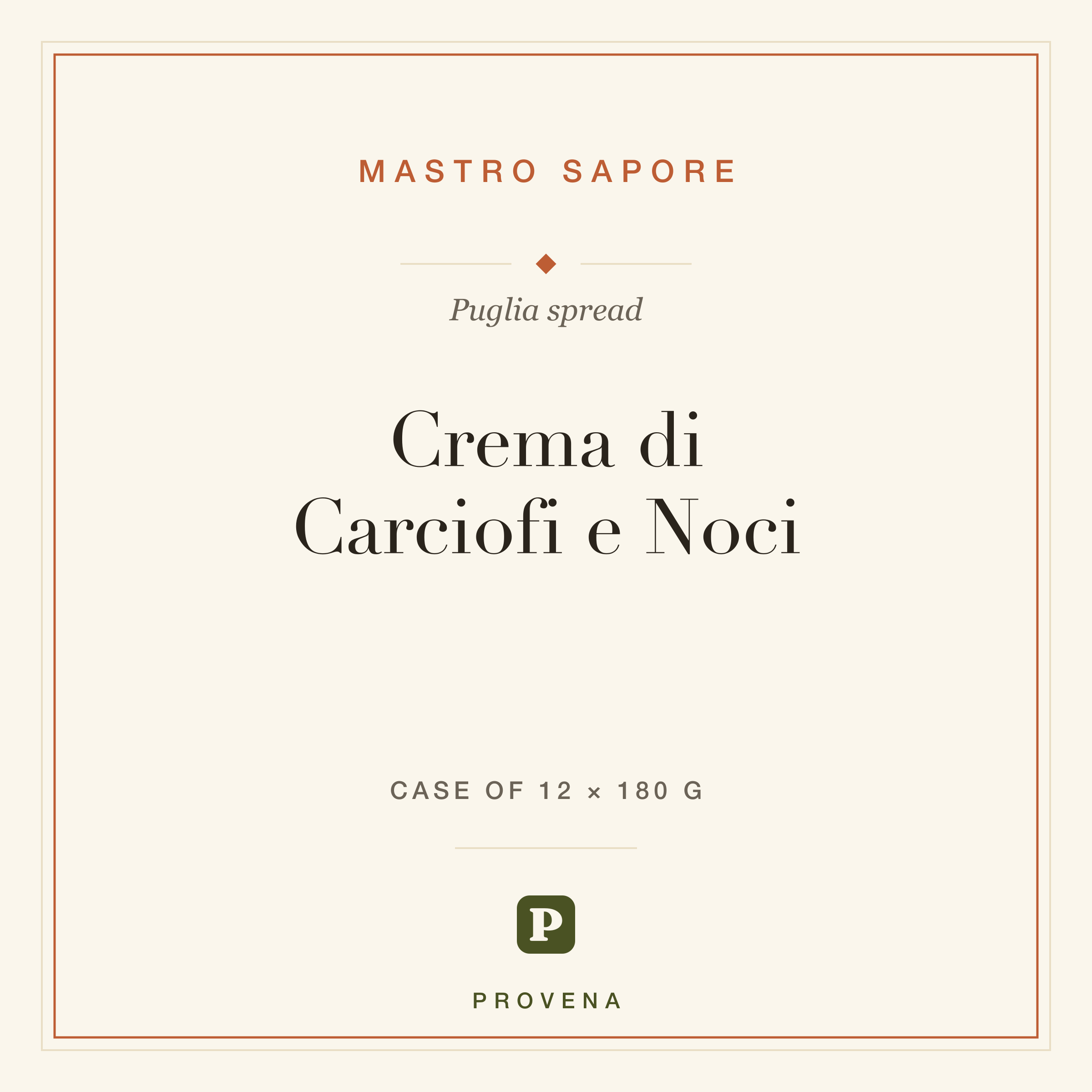 Crema di Carciofi e Noci — Mastro Sapore, Provena label