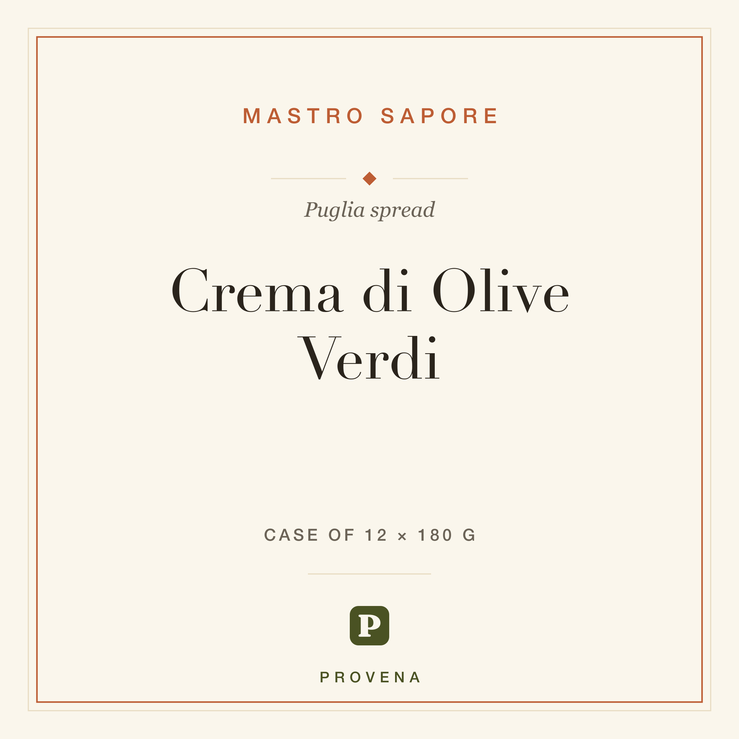 Crema di Olive Verdi — Mastro Sapore, Provena label