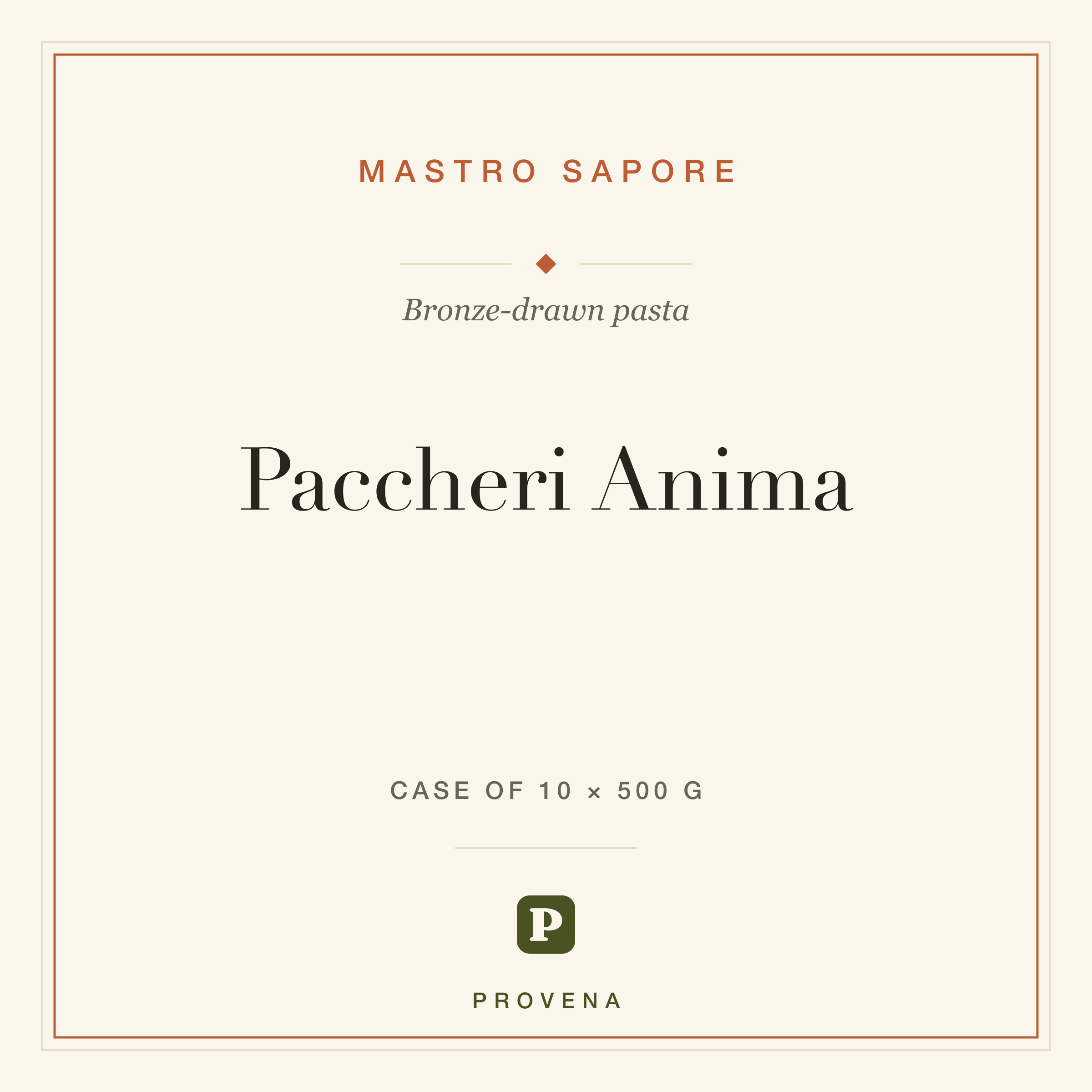 Paccheri Anima — Mastro Sapore, Provena label