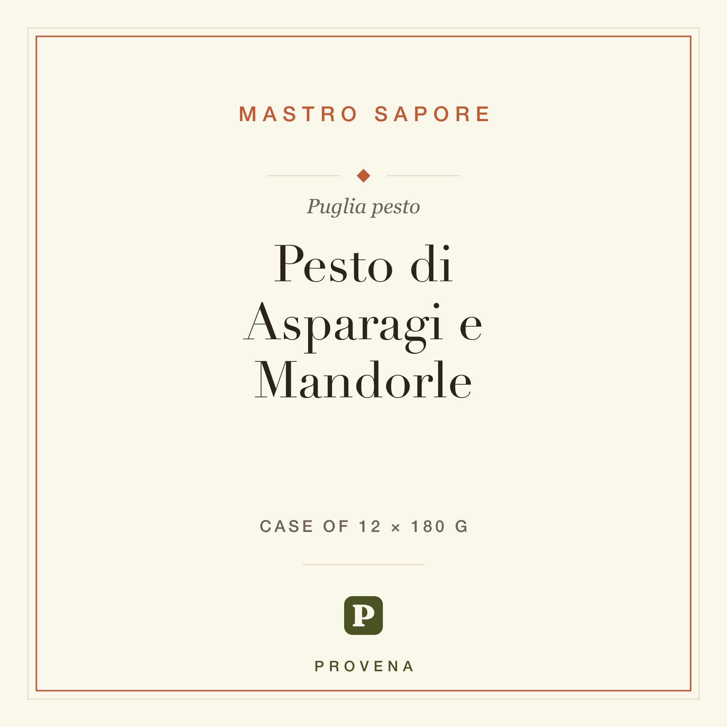 Pesto di Asparagi e Mandorle — Mastro Sapore, Provena label