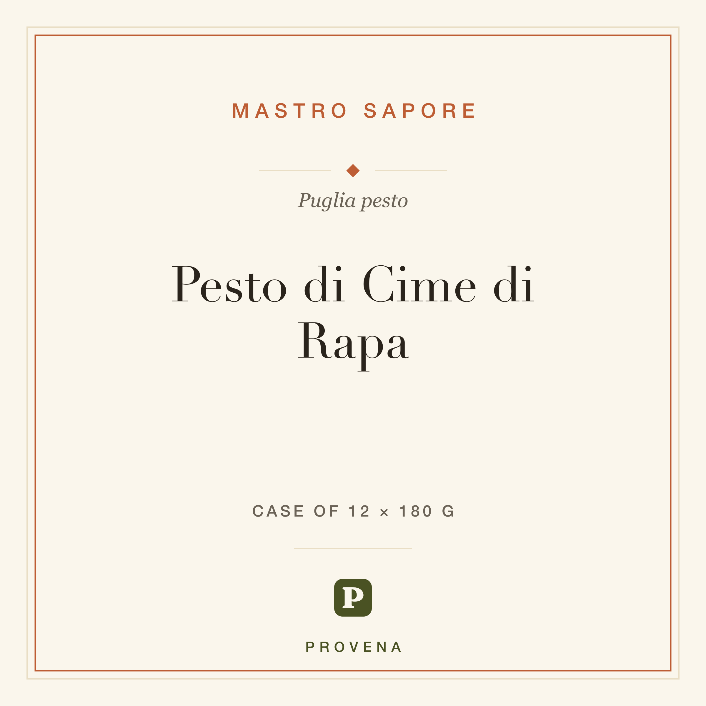 Pesto di Cime di Rapa — Mastro Sapore, Provena label
