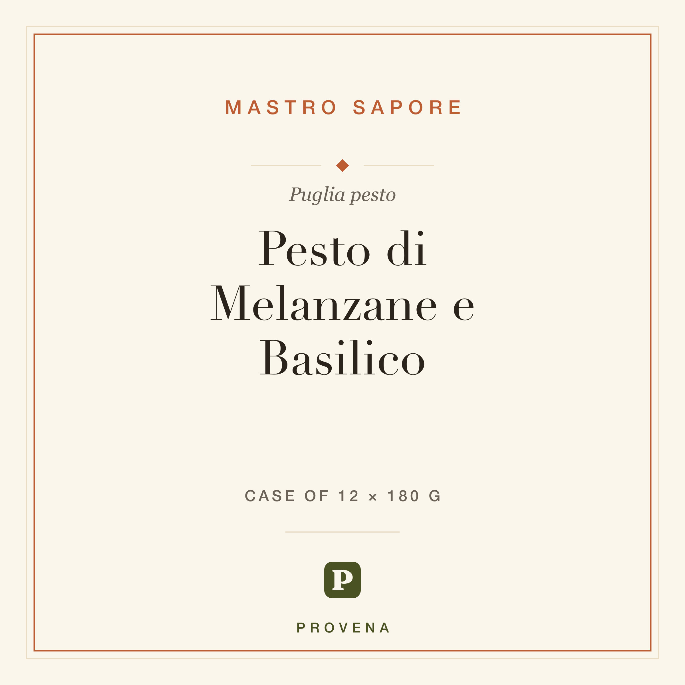 Pesto di Melanzane e Basilico — Mastro Sapore, Provena label
