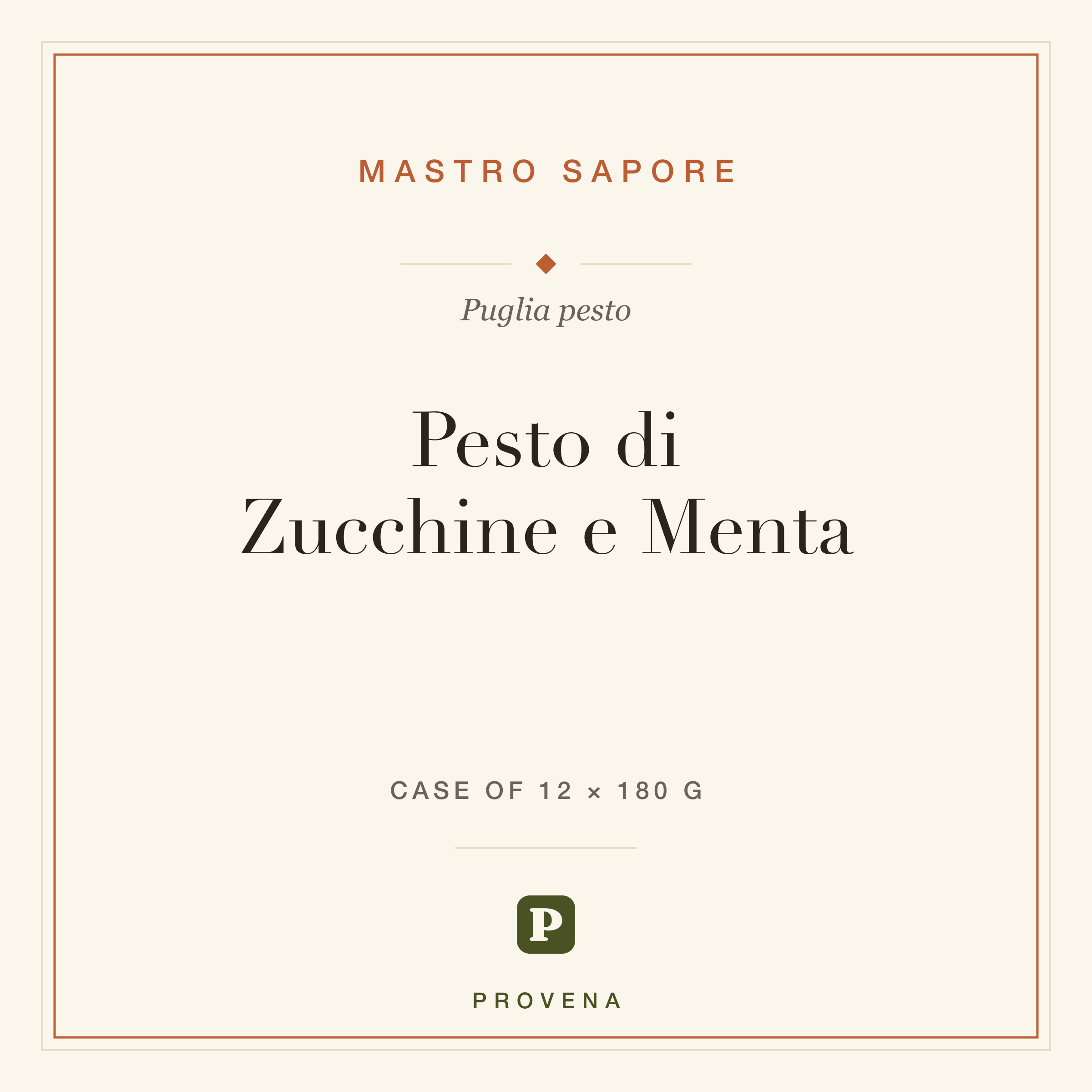 Pesto di Zucchine e Menta — Mastro Sapore, Provena label